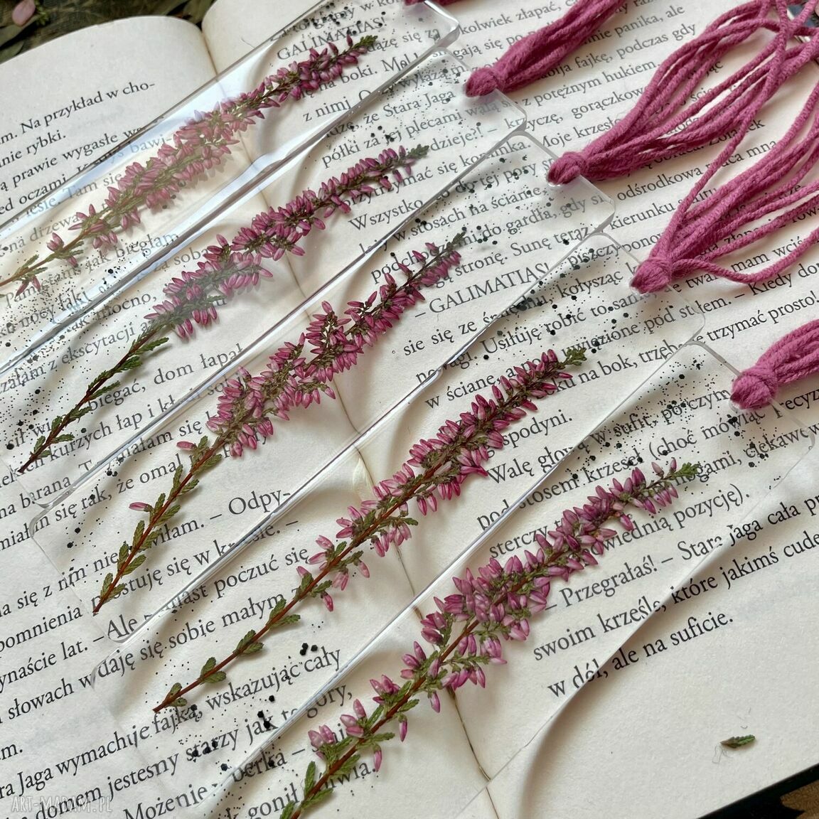 Zaczytany Wrzos zakładka z prawdziwą rośliną handmade