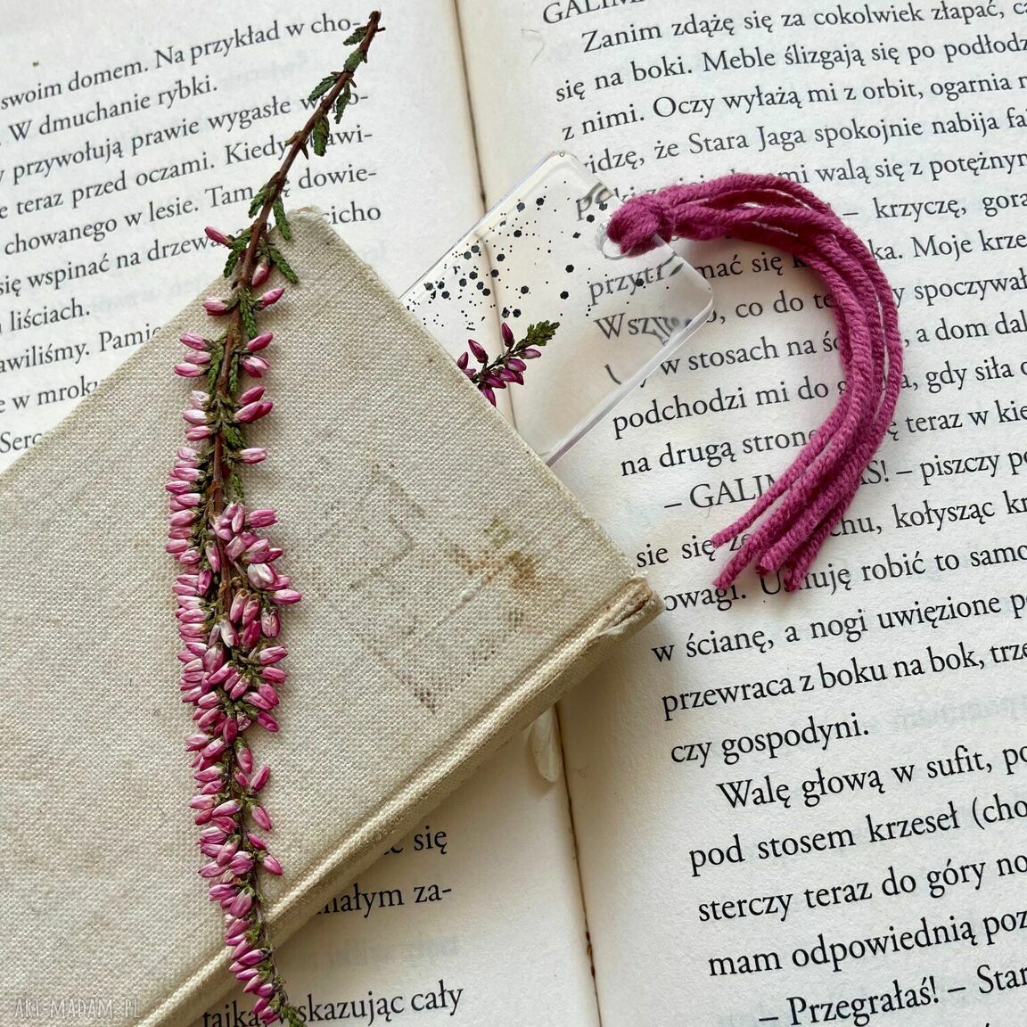 Zaczytany Wrzos zakładka z prawdziwą rośliną handmade