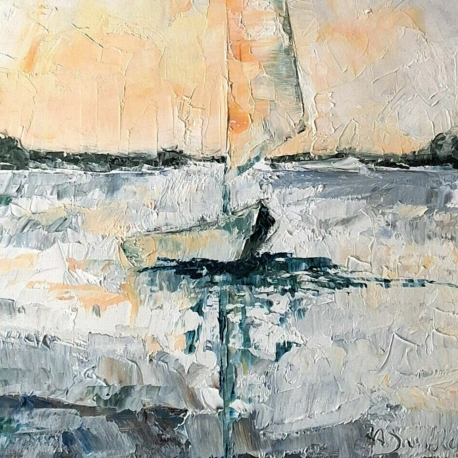 Żagiel - obraz olejny ręcznie malowany z żaglówką 38x60 cm