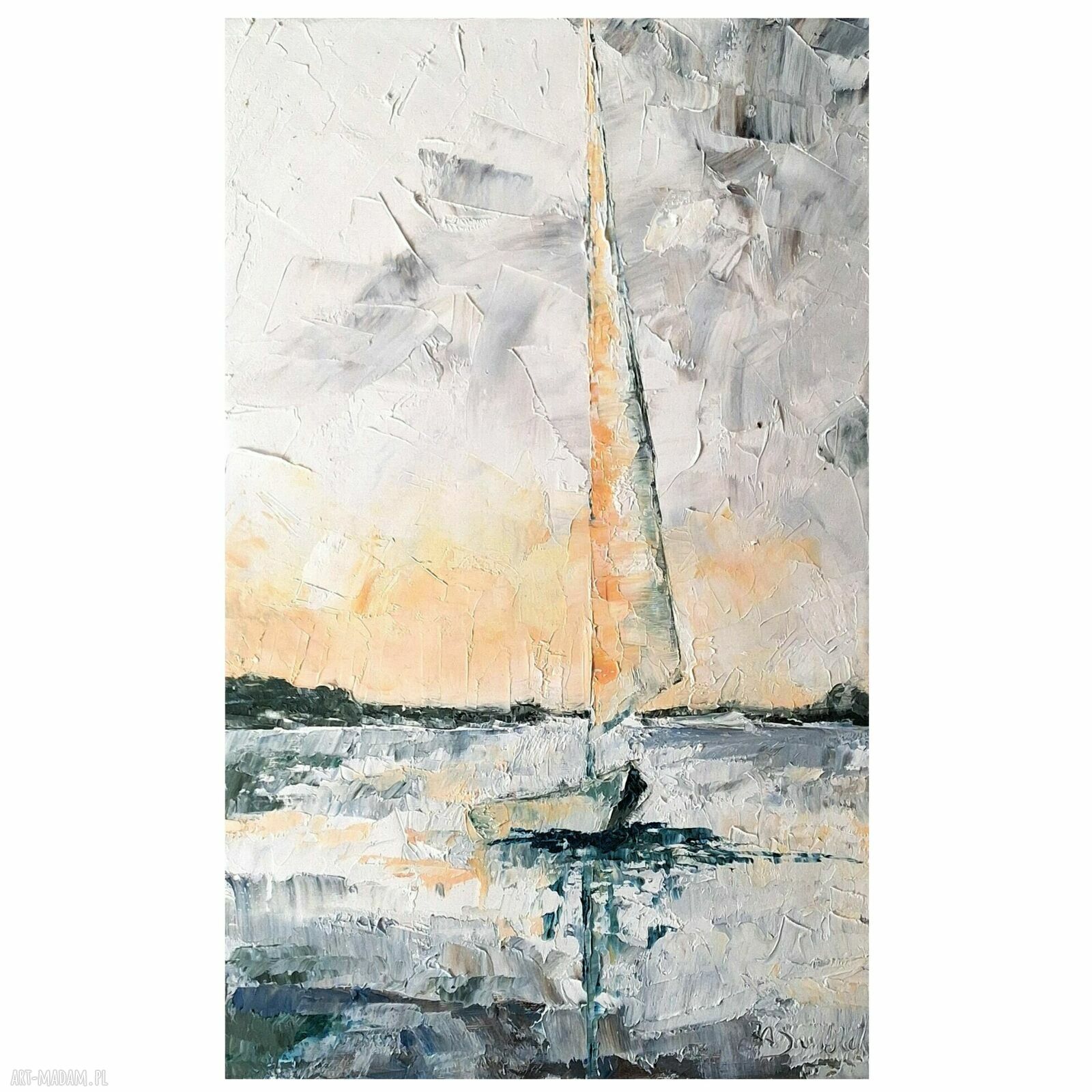 Żagiel - obraz olejny ręcznie malowany z żaglówką 38x60 cm