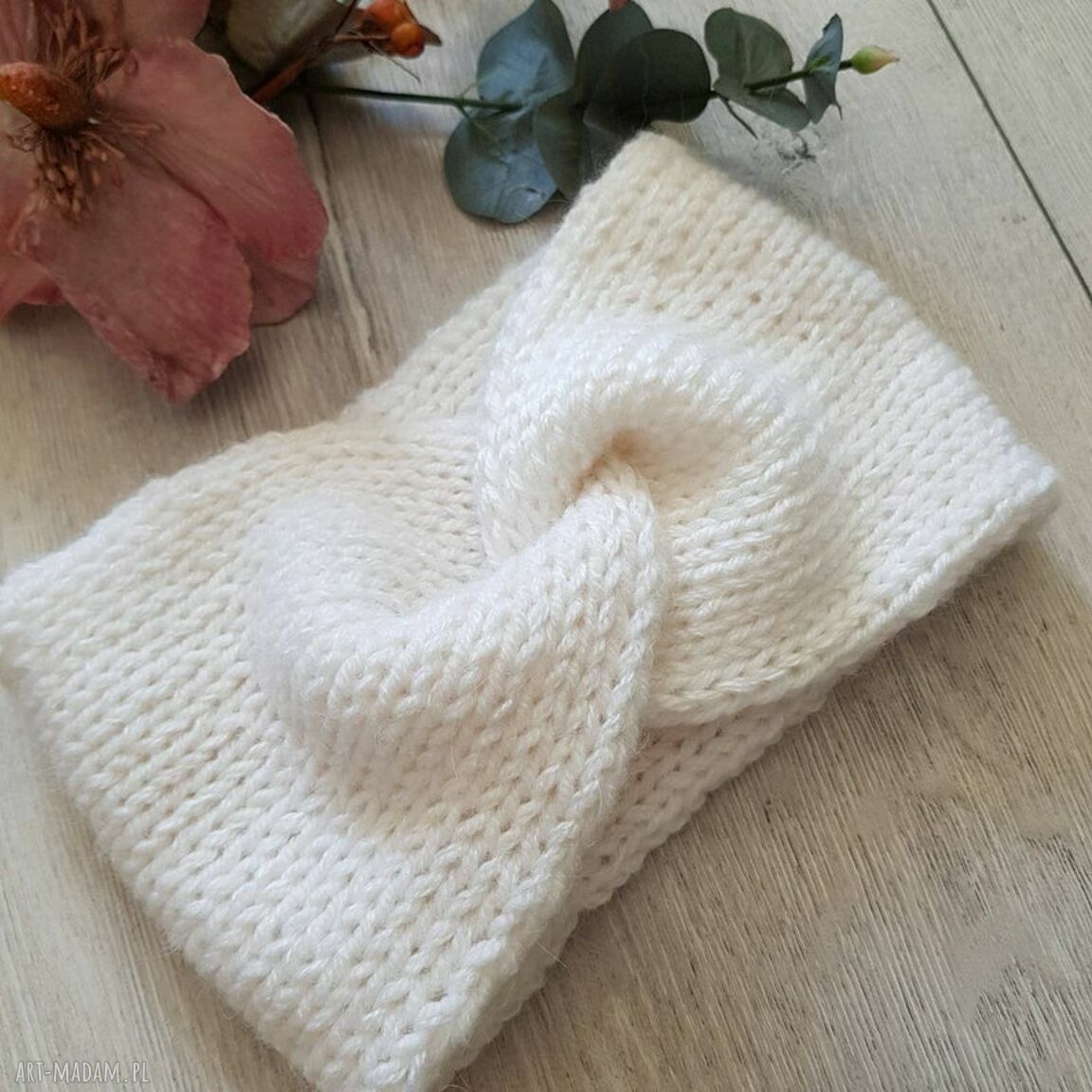 Opaska Turban Biała - ręcznie dziana, ciepła i wygodna (Alba Design)