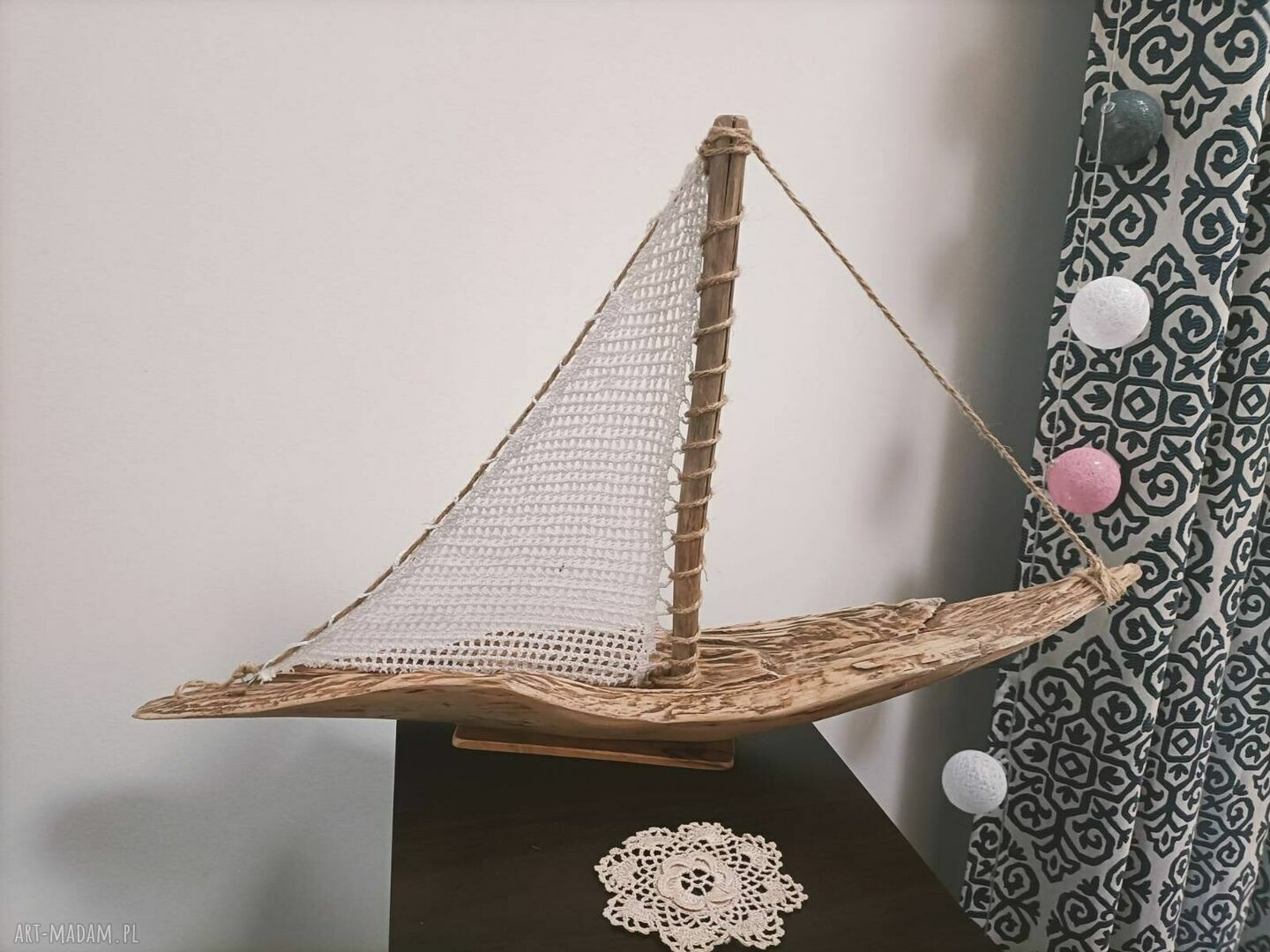 Żaglowiec drewniany z drewna z morza - morska dekoracja handmade