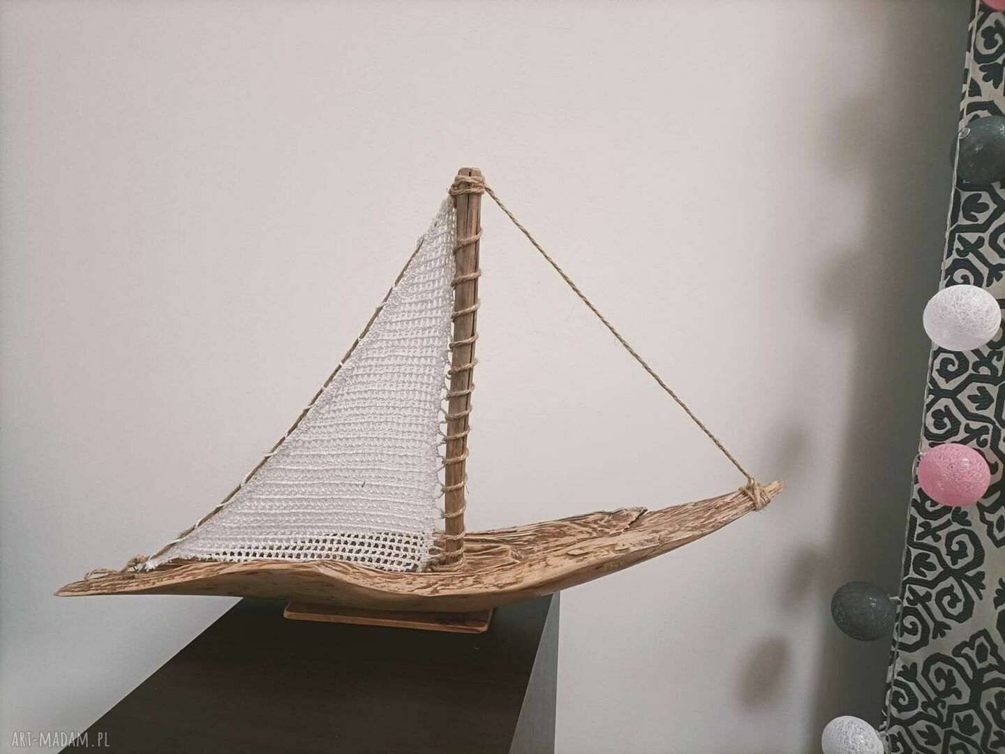 Żaglowiec drewniany z drewna z morza - morska dekoracja handmade
