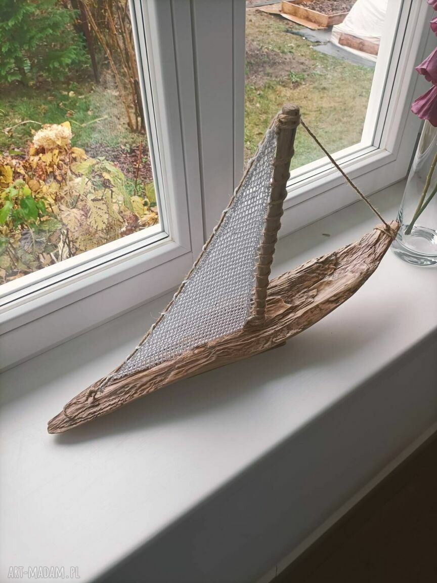 Żaglowiec drewniany z drewna z morza - morska dekoracja handmade