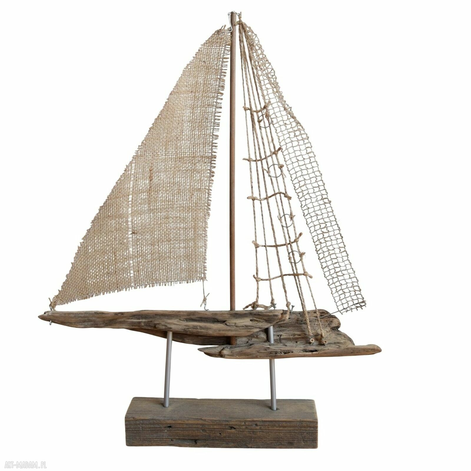 Żaglowiec ze starego drewna - marynistyczna dekoracja handmade wabi-sabi