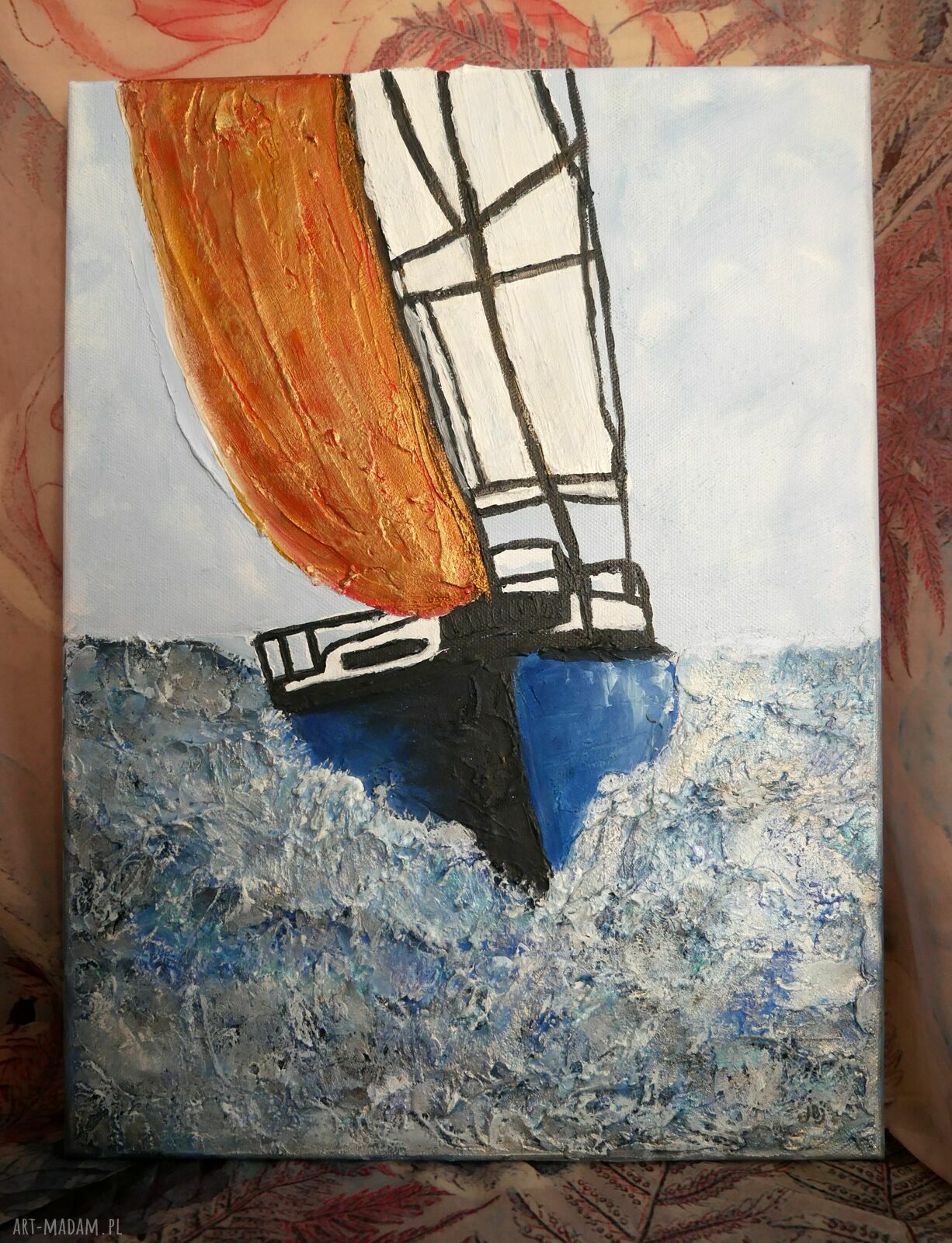Żaglówka - obraz akrylowy 30x40 cm z fakturą i metalicznym woskiem