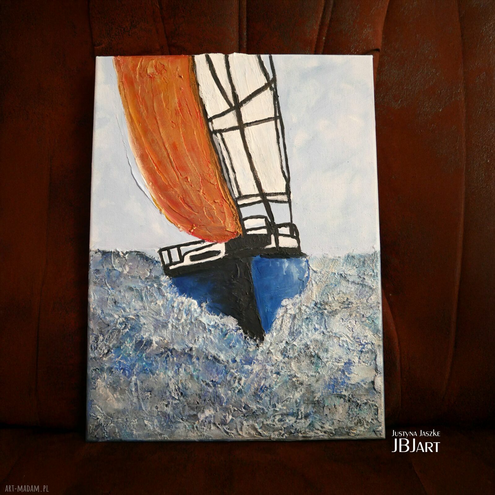 Żaglówka - obraz akrylowy 30x40 cm z fakturą i metalicznym woskiem