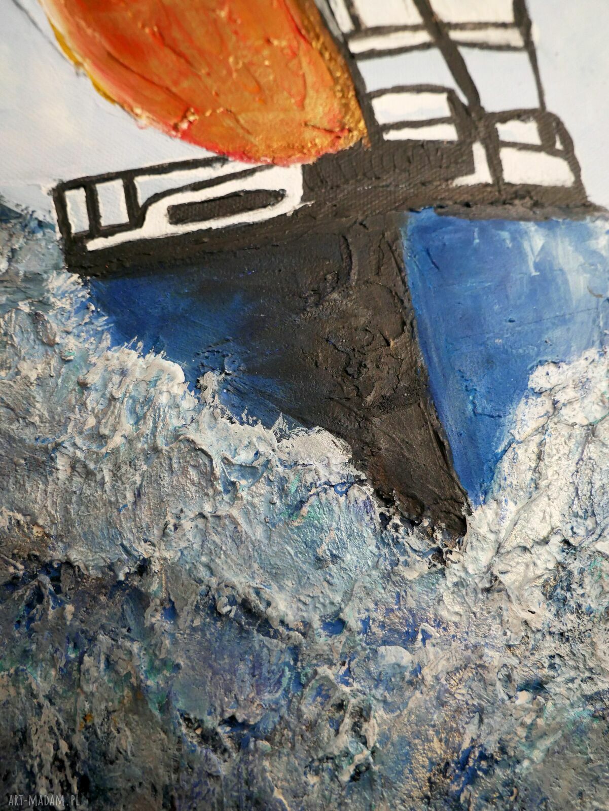 Żaglówka - obraz akrylowy 30x40 cm z fakturą i metalicznym woskiem