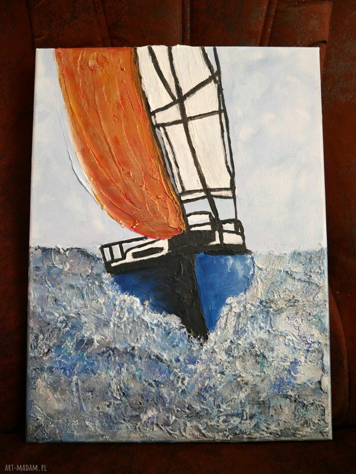 Żaglówka - obraz akrylowy 30x40 cm z fakturą i metalicznym woskiem
