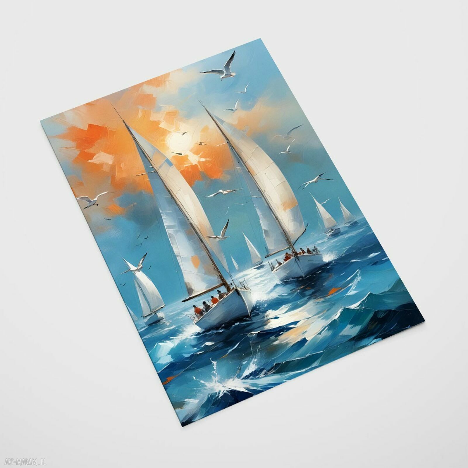 Plakat Żaglówki - format A4 niebieski