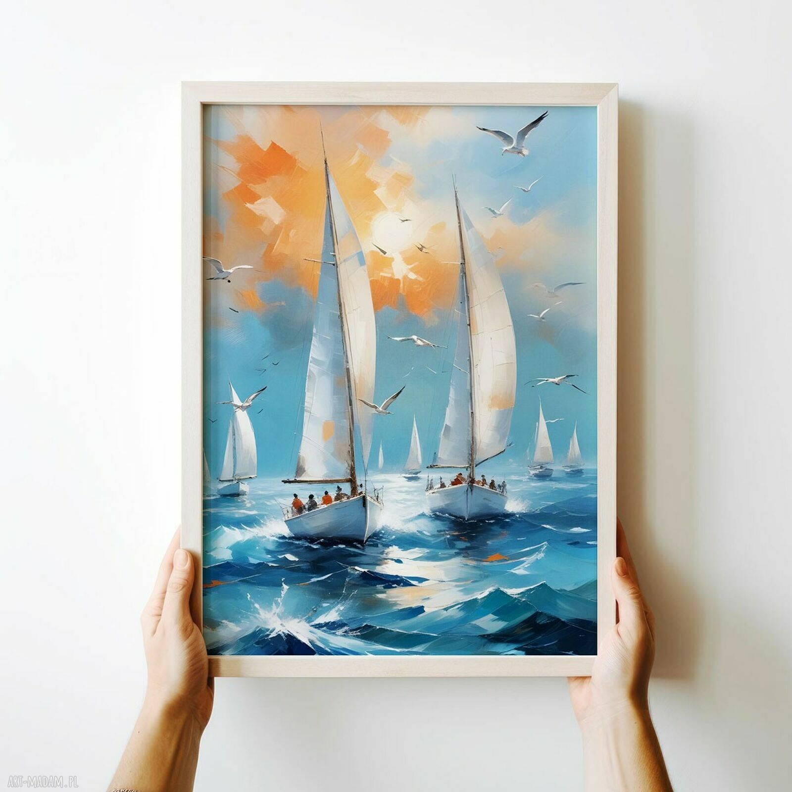 Plakat żaglówki 40x50 cm - niebieskie morze i żagle