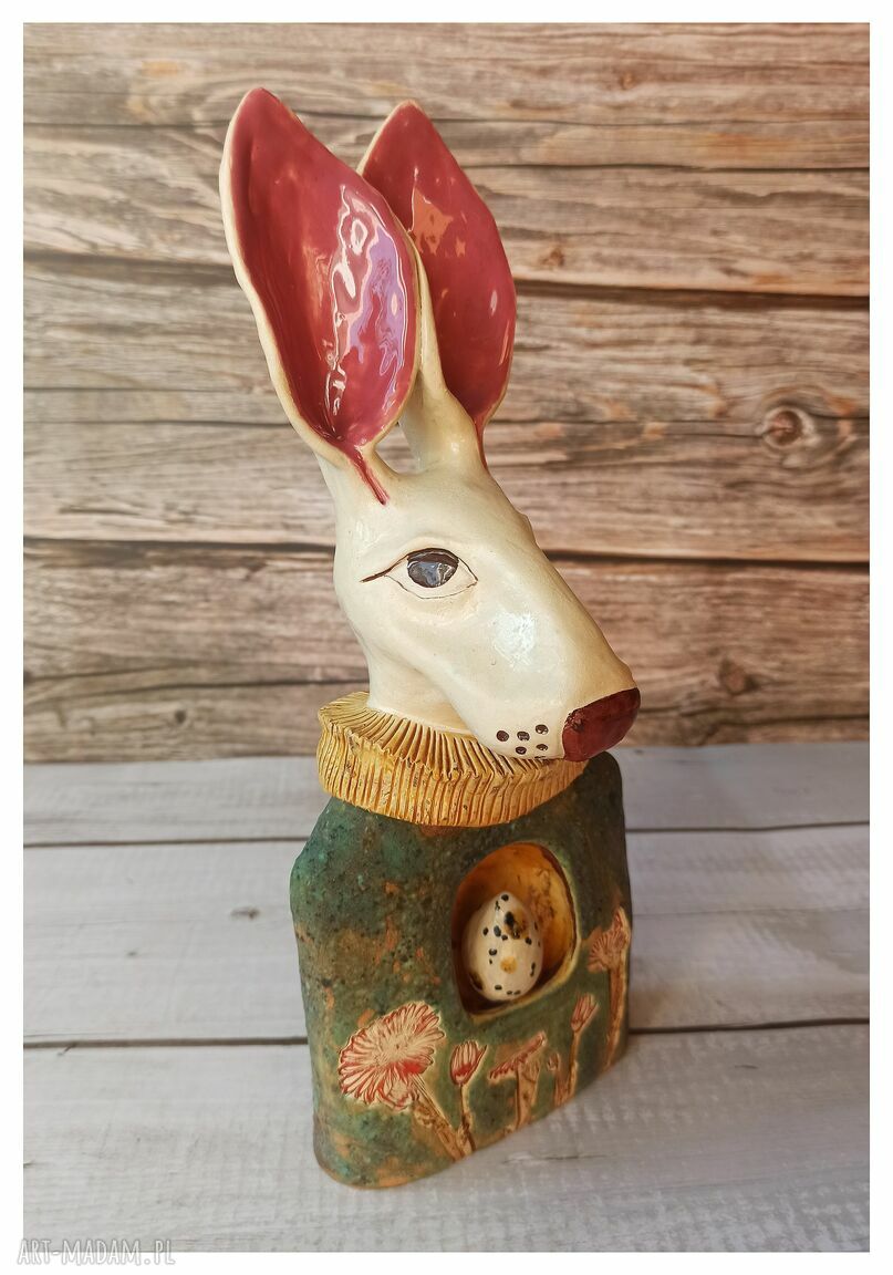 Zając z Jajeczkiem - wielkanocna dekoracja z ceramiki handmade