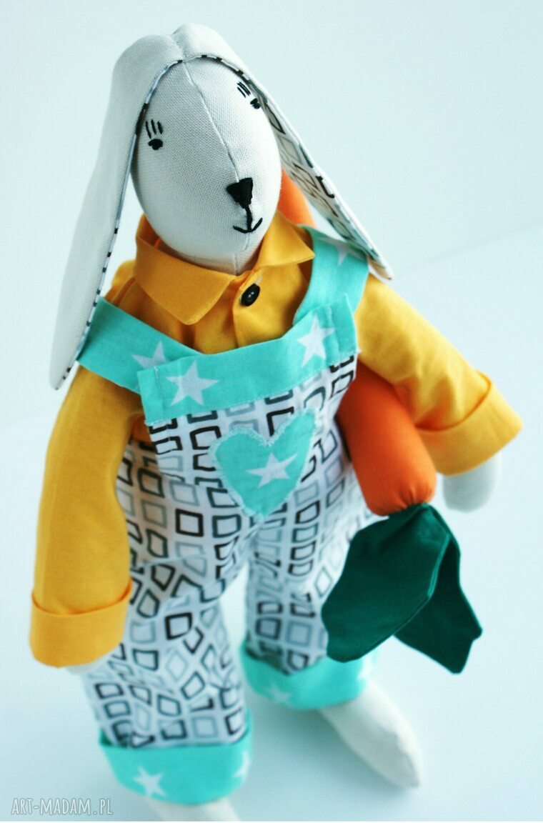 Wielkanocny zając Tilda z marchewką 40 cm - ręcznie szyty pluszak dla dziecka
