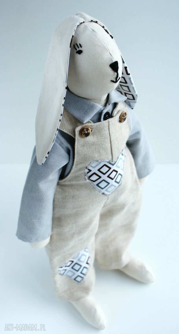 Wielkanocny zając Tilda z marchewką 40 cm - ręcznie szyty pluszak dla dziecka
