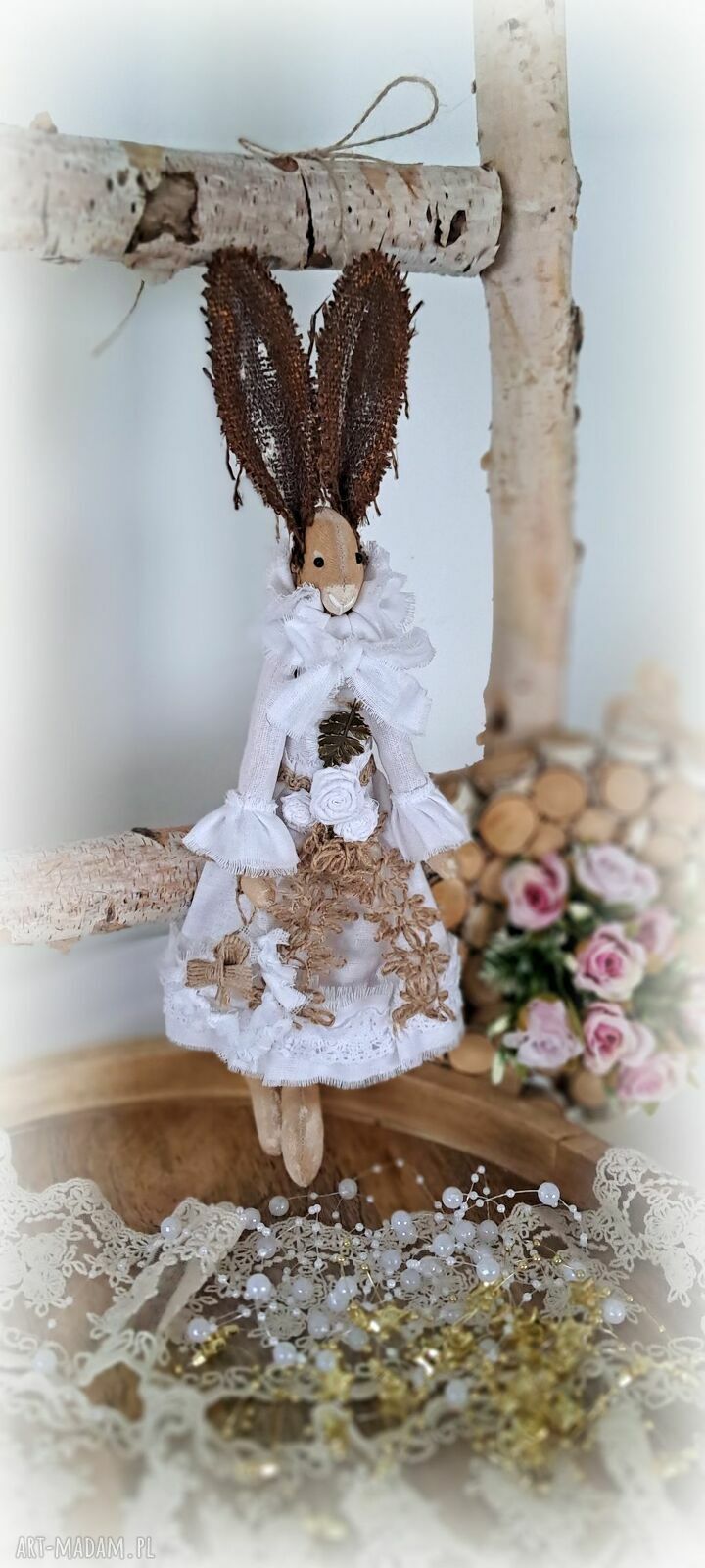 Zającówna w stylu vintage - ręcznie szyta dekoracja 30 cm