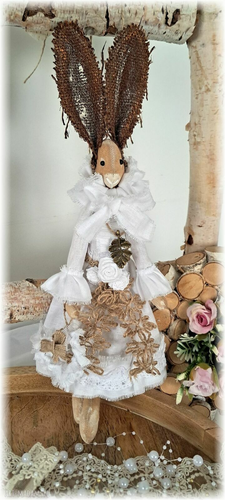 Zającówna w stylu vintage - ręcznie szyta dekoracja 30 cm