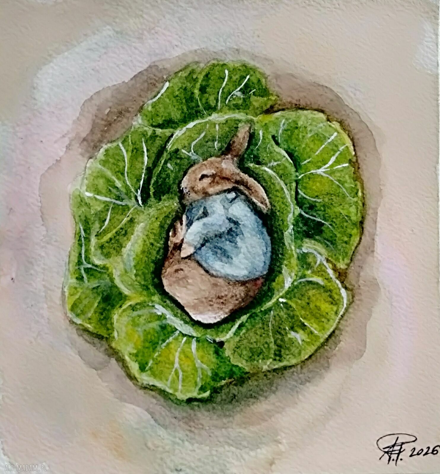 Zajączek. Ilustracja bajkowa w technice akwareli - dekoracja do pokoju dziecka