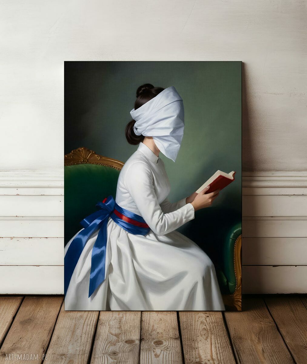 Plakat Zakazane treści 50x70 cm - kobieta z książką, portret do domu