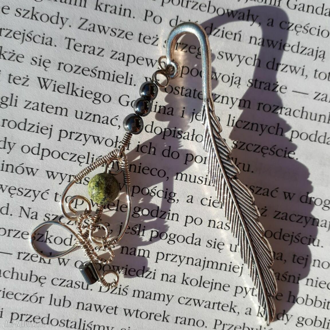 Srebrna zakładka do książki z serpentynitem i hematytem