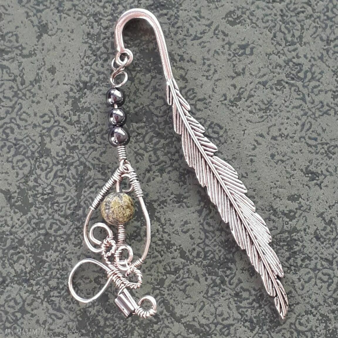Srebrna zakładka do książki z serpentynitem i hematytem