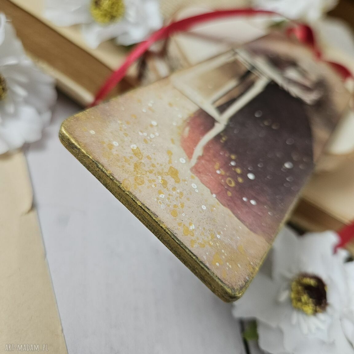 Zakładka decoupage z damą i gęsią - styl vintage