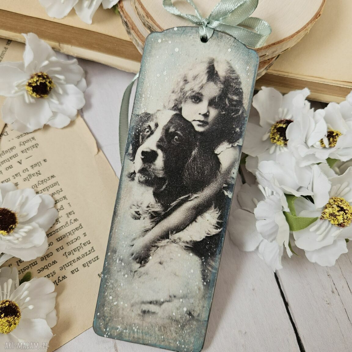 Zakładka decoupage w stylu vintage z pieskiem - ręcznie robiona Justyna Art