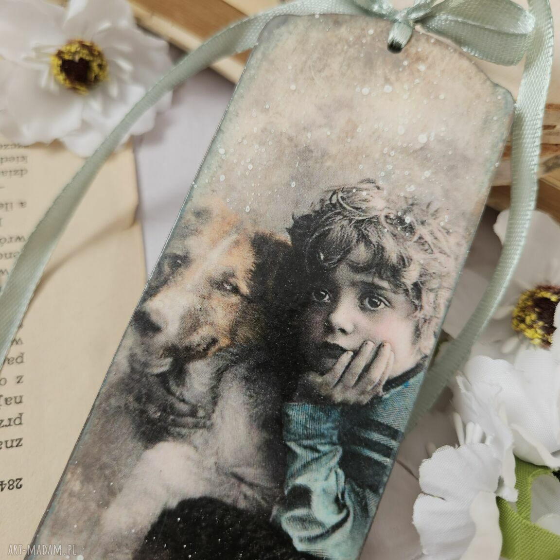 Zakładka decoupage vintage z psem ręcznie robiona