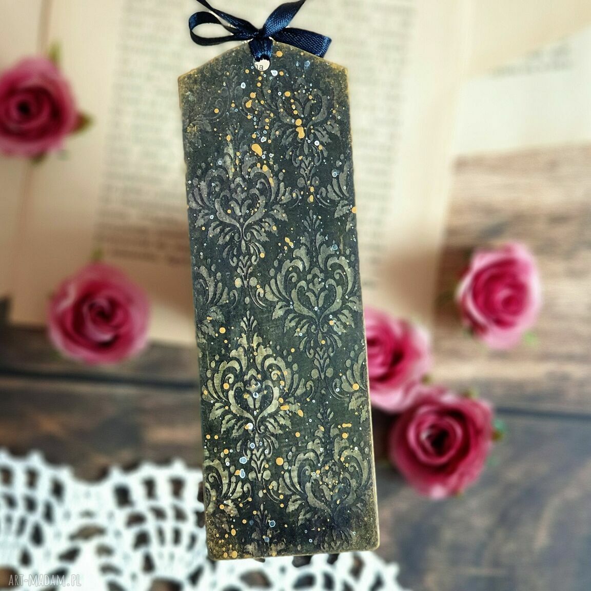 Zakładka decoupage z psem (styl vintage) 15x5 cm