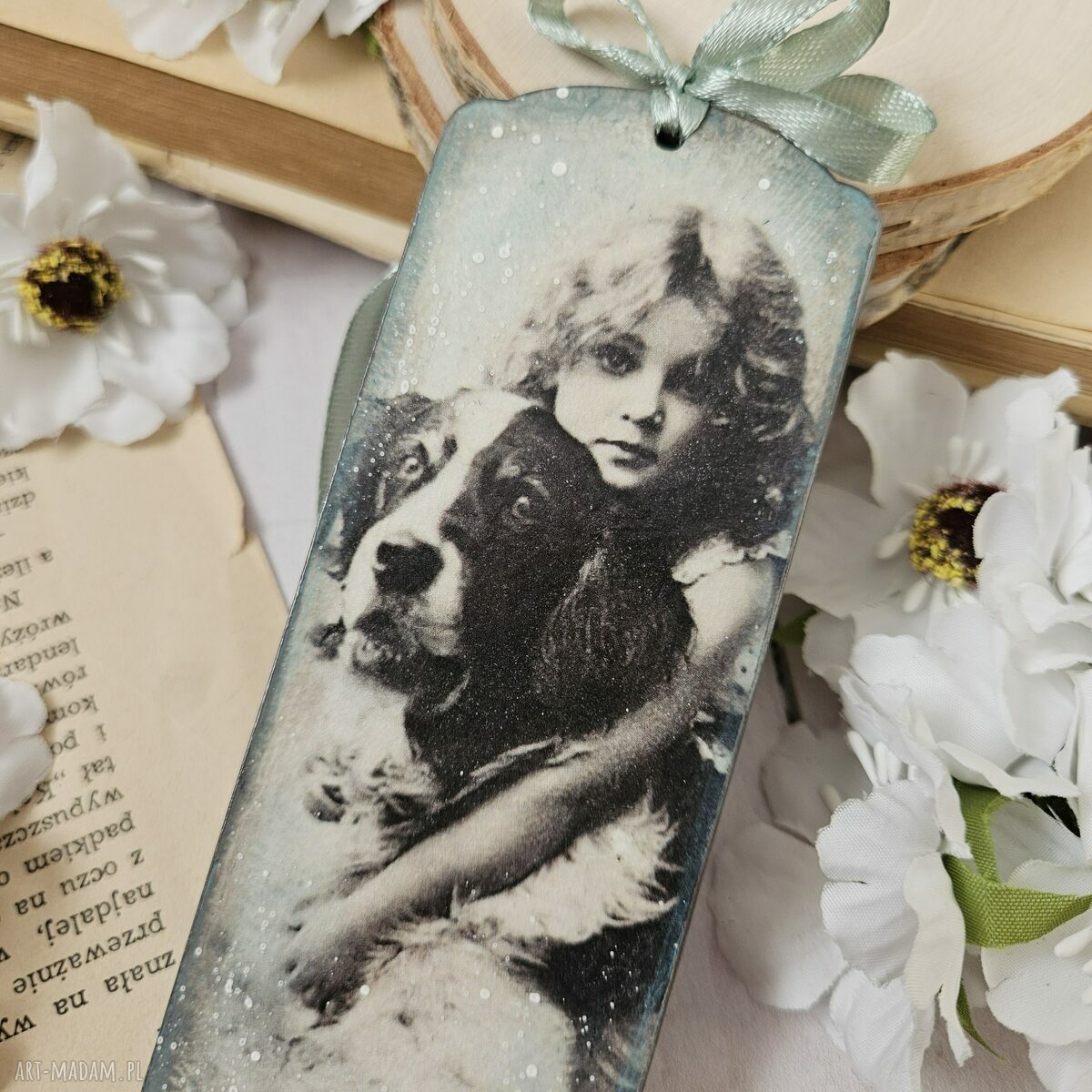 Zakładka decoupage w stylu vintage z pieskiem - ręcznie robiona Justyna Art