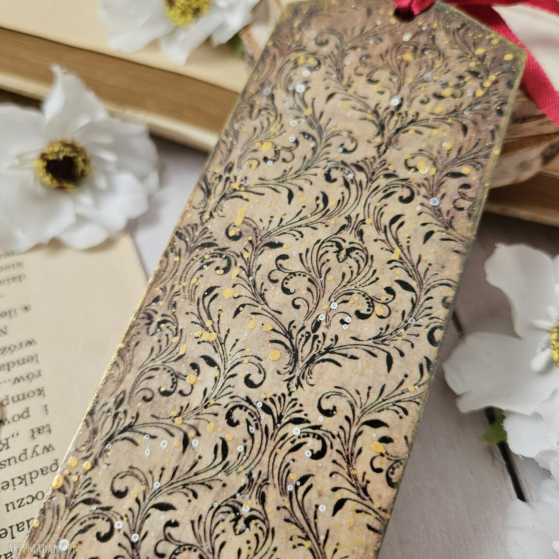 Zakładka książkowa Decoupage z Damą ręcznie robiona na prezent