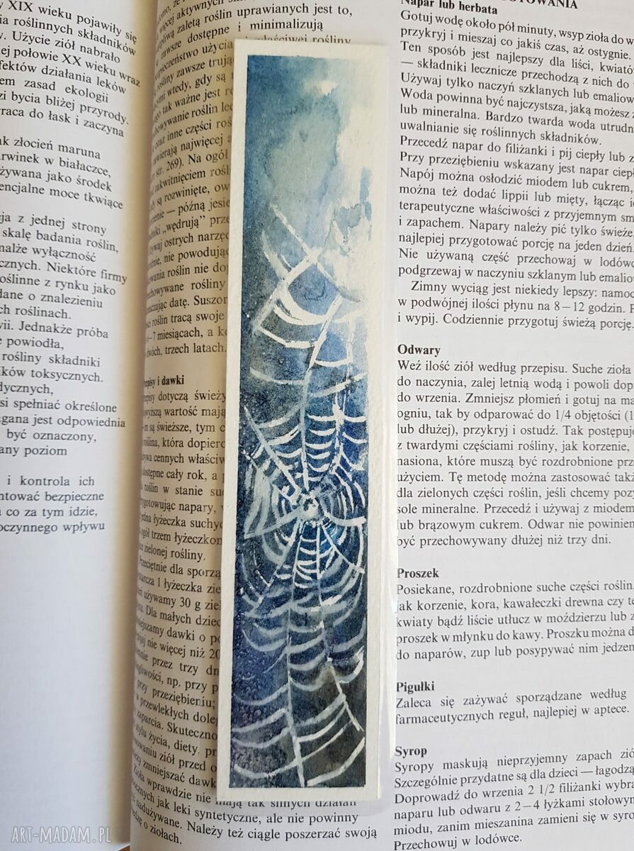 Zakładka do książki „Pajęczyna” - akwarela ręcznie malowana