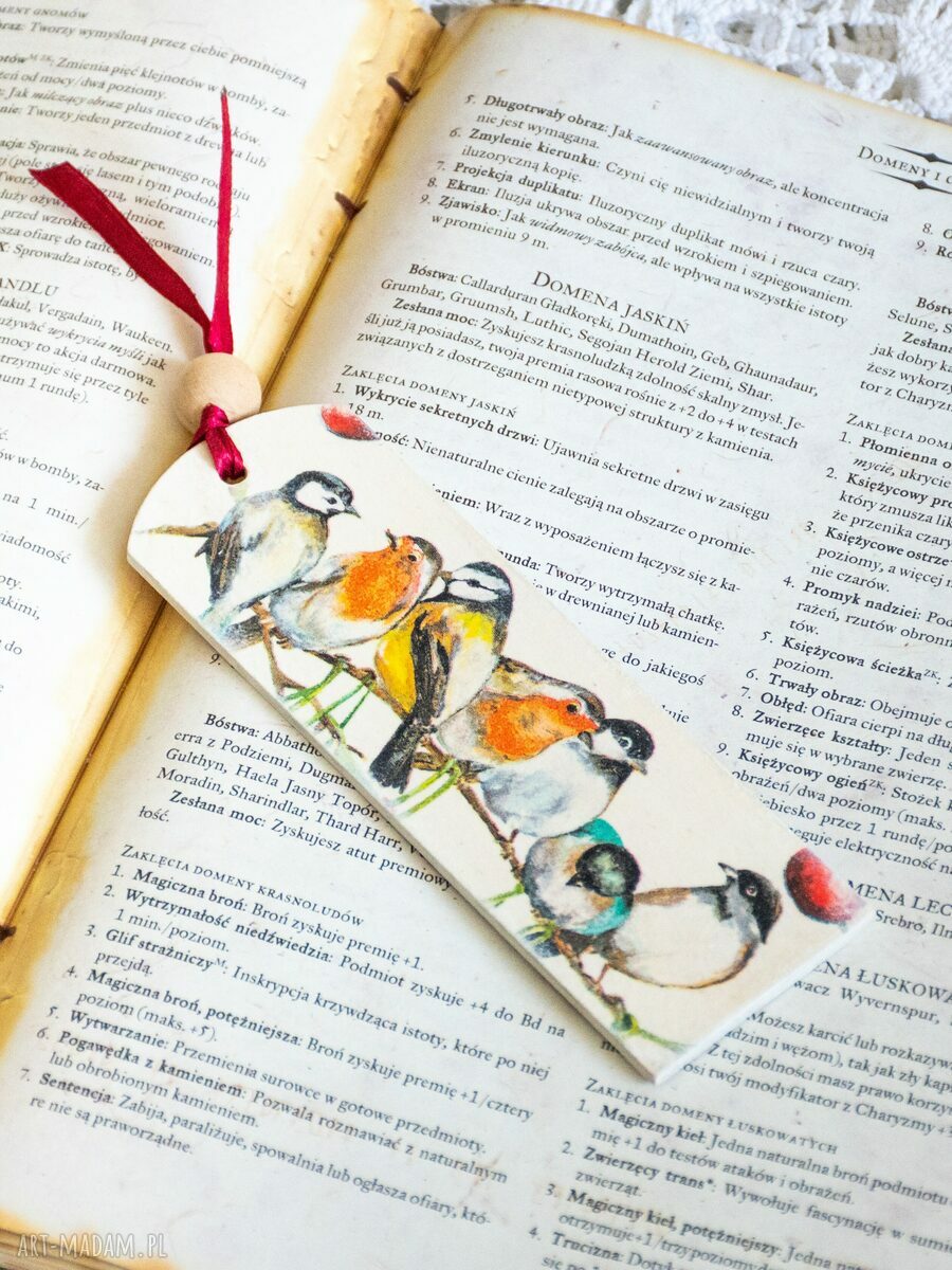 Zakładka do książki - Ptasie opowieści (drewniana deseczka z decoupage)