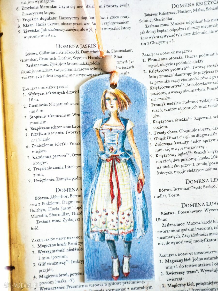 Zakładka do książki z chabrową panienką - rękodzieło decoupage na drewnianej deseczce