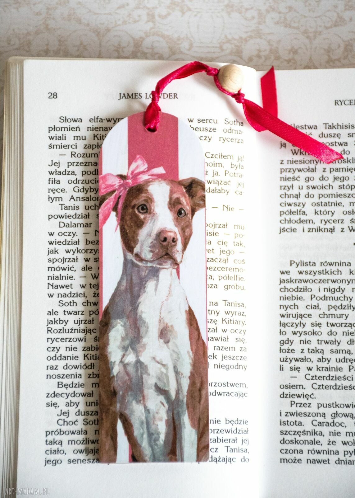 Handmade zakładka do książki - Kocham Cię piesku z pitbulem