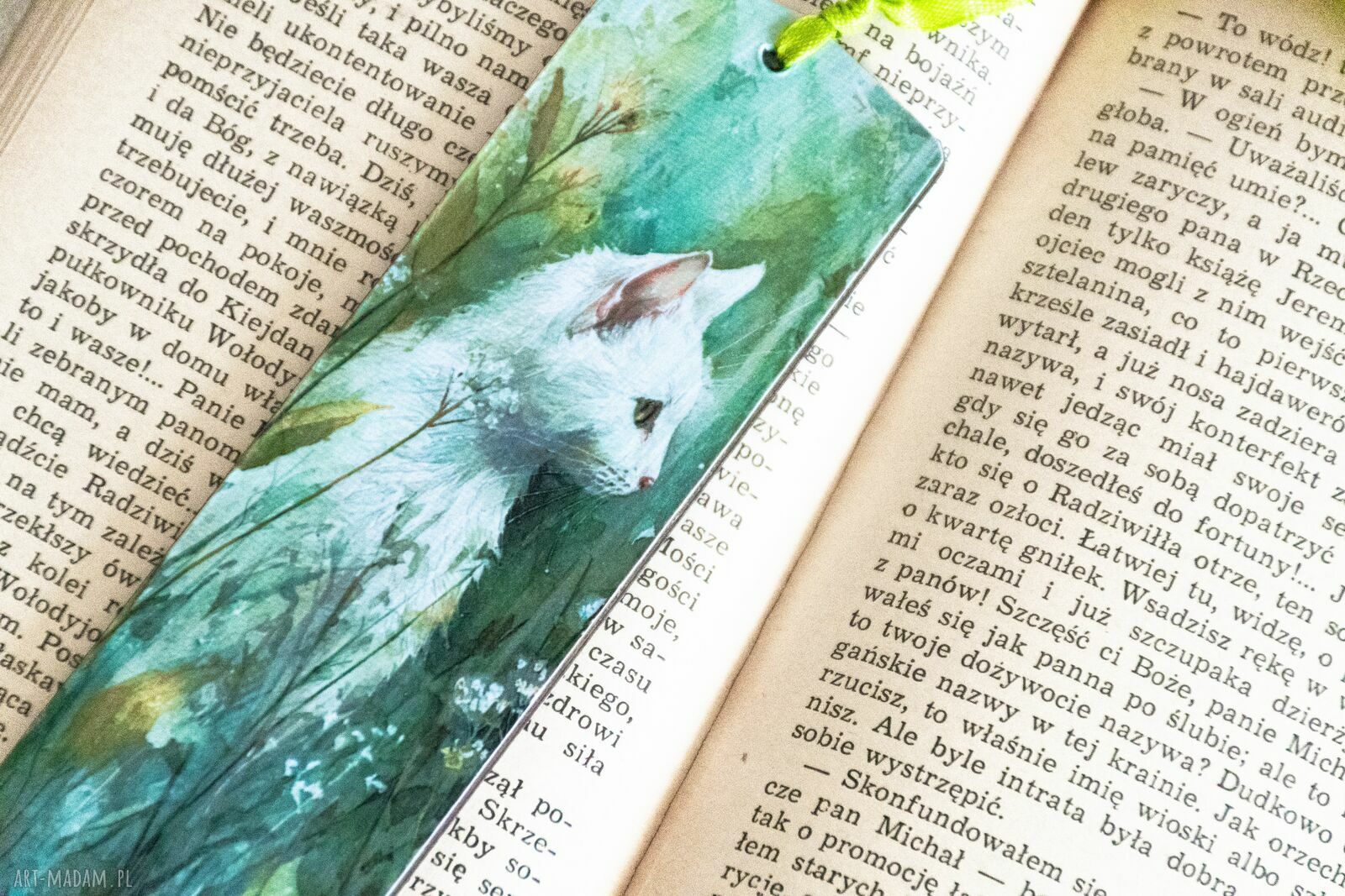Ręcznie robiona zakładka do książki Kot i myszka - decoupage na drewnie