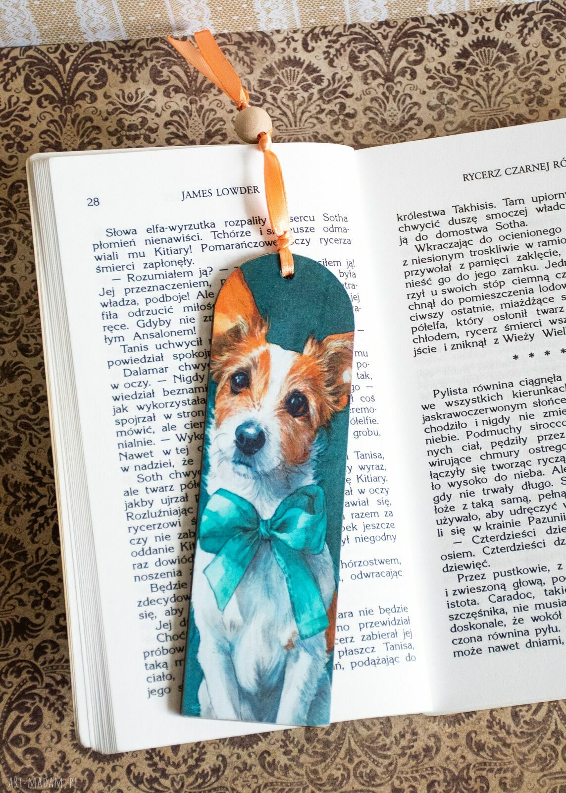Zakładka do książki Mały Książę - drewniana z psem (ręcznie decoupage)