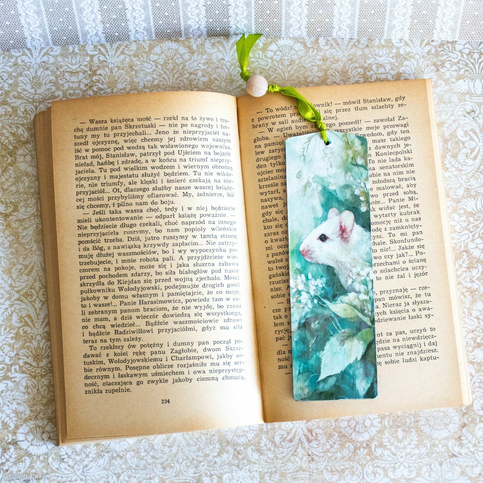 Ręcznie robiona zakładka do książki Kot i myszka - decoupage na drewnie