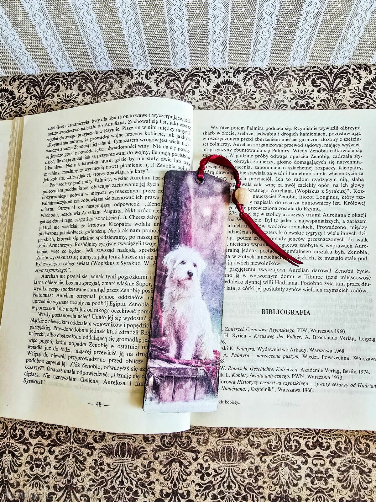 Zakładka do książki „Kot i pies” - drewniana, ręcznie wykonana metodą decoupage