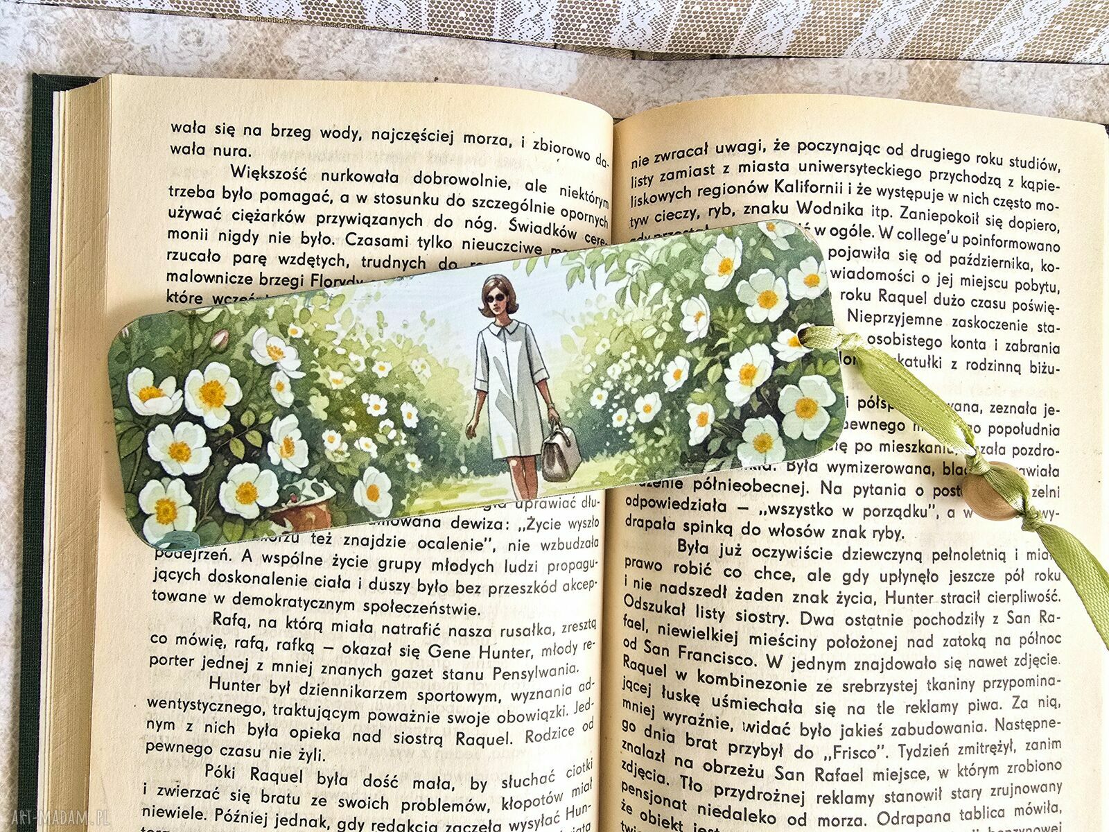 Zakładka do książki - Cudowne lata 70-te (drewniana, decoupage)