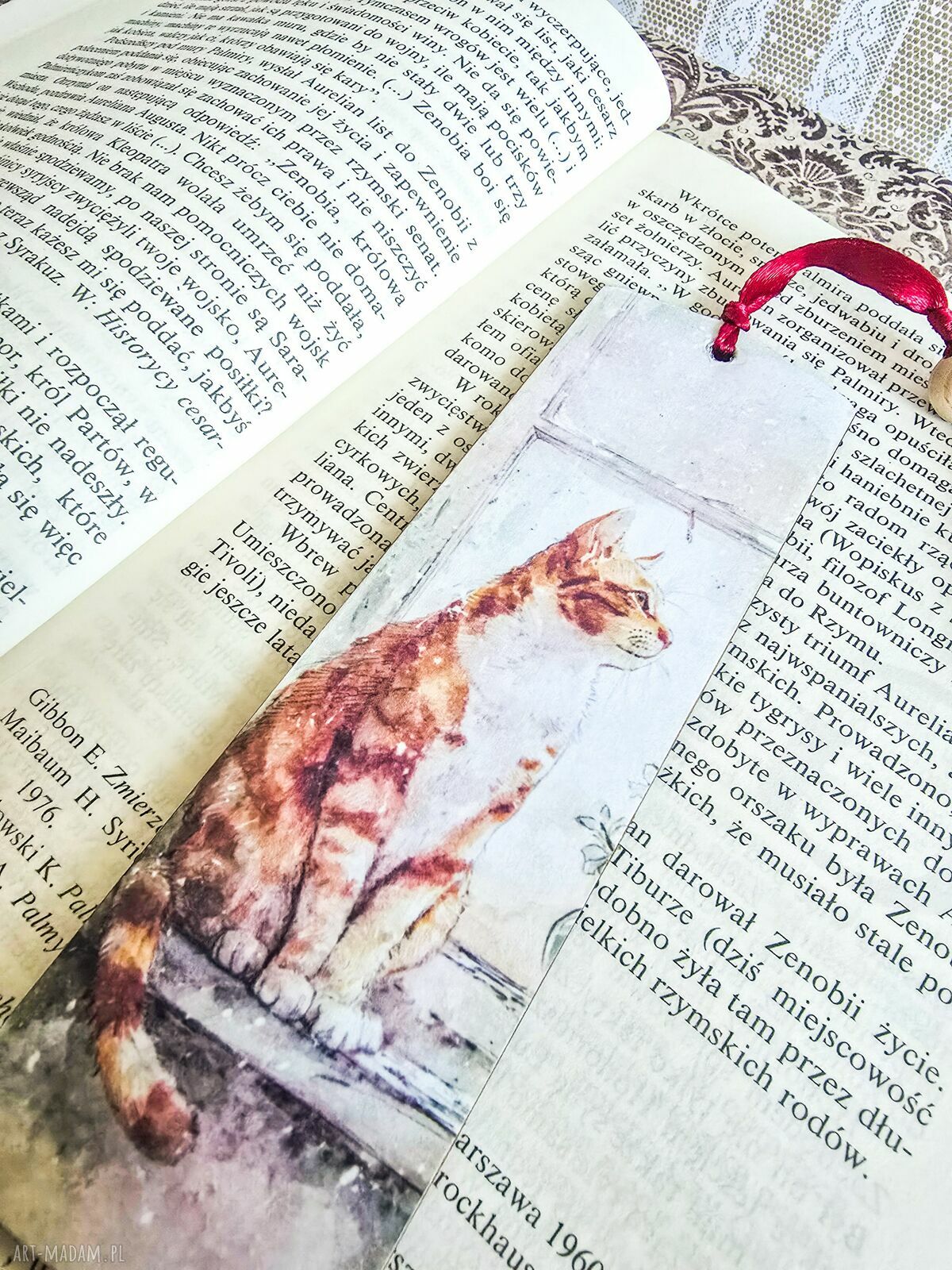 Zakładka do książki „Kot i pies” - drewniana, ręcznie wykonana metodą decoupage