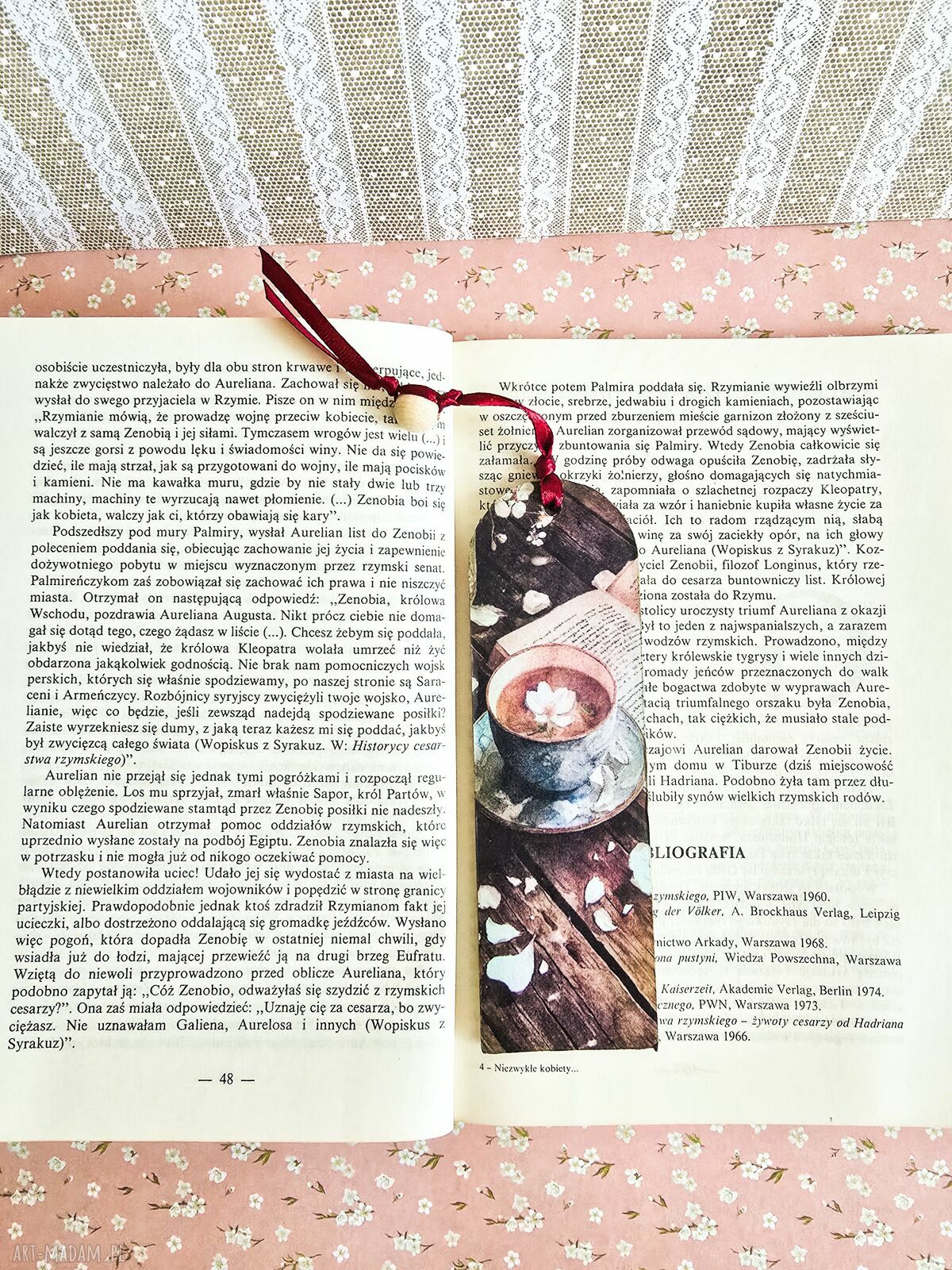Zakładka do książki - Zaczytana kawoszka (drewno, decoupage)