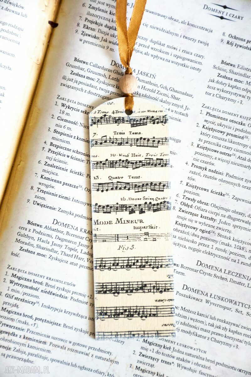 Zakładka do książki - Lekcja muzyki (drewniana, decoupage nuty)