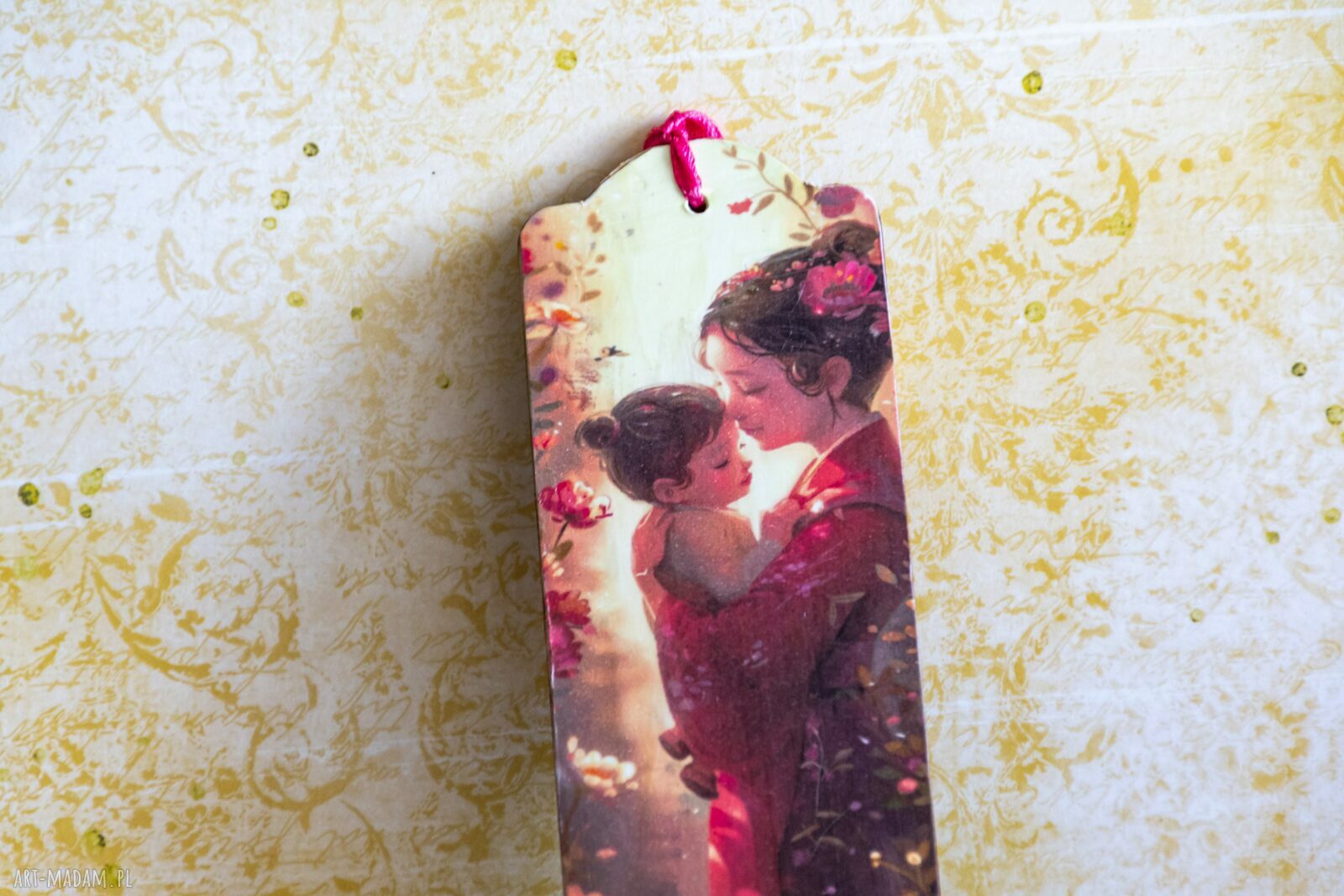 Zakładka do książki Kocham Cię Mamo - ręcznie robiona drewniana w stylu japońskim
