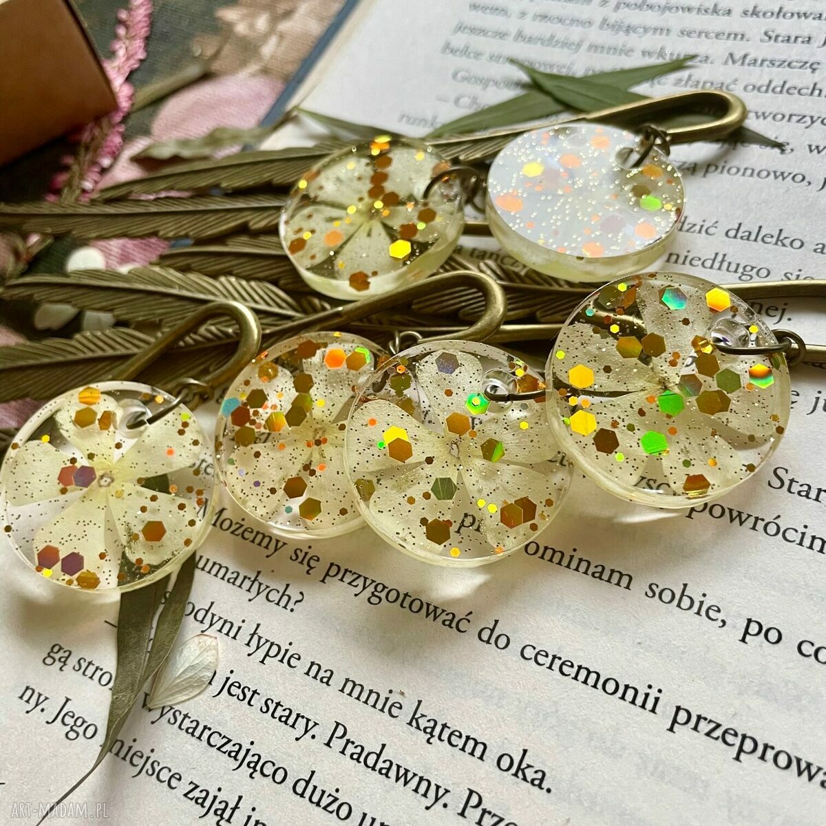 Zakładka do książki FLOKS w złotych drobinkach Ręcznie wykonane