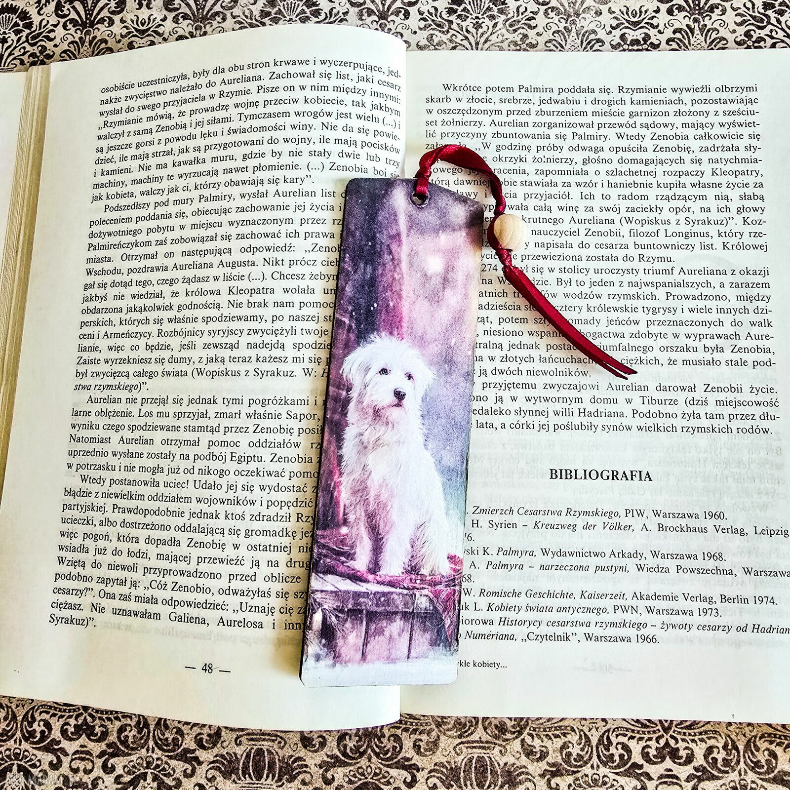 Zakładka do książki „Kot i pies” - drewniana, ręcznie wykonana metodą decoupage