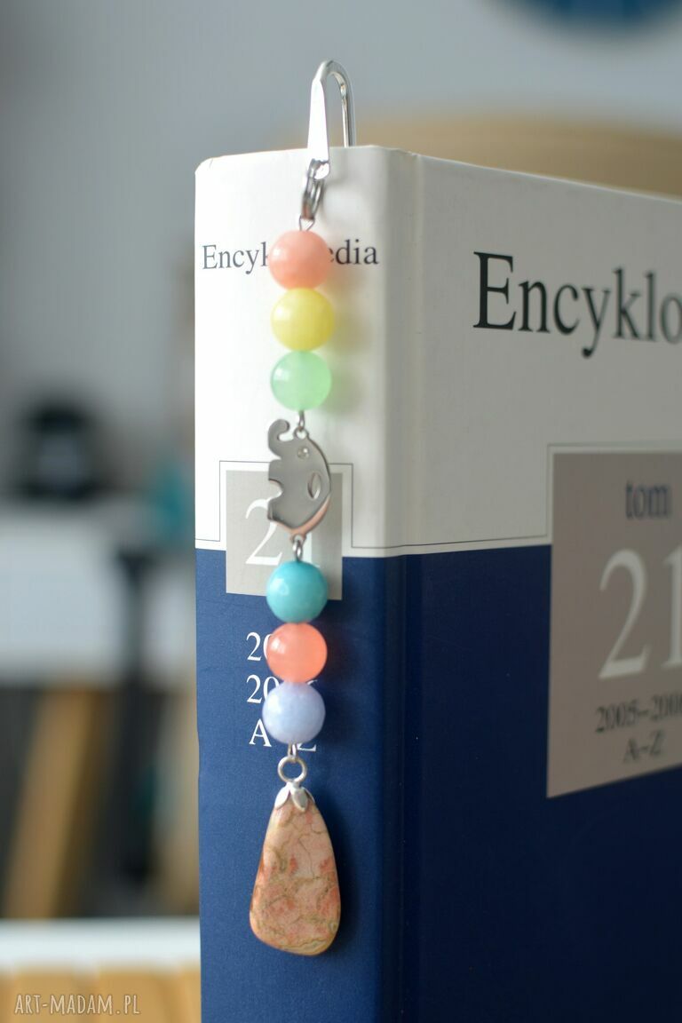 Zakładka do książki ze słonikiem z jaspisem i jadeitem