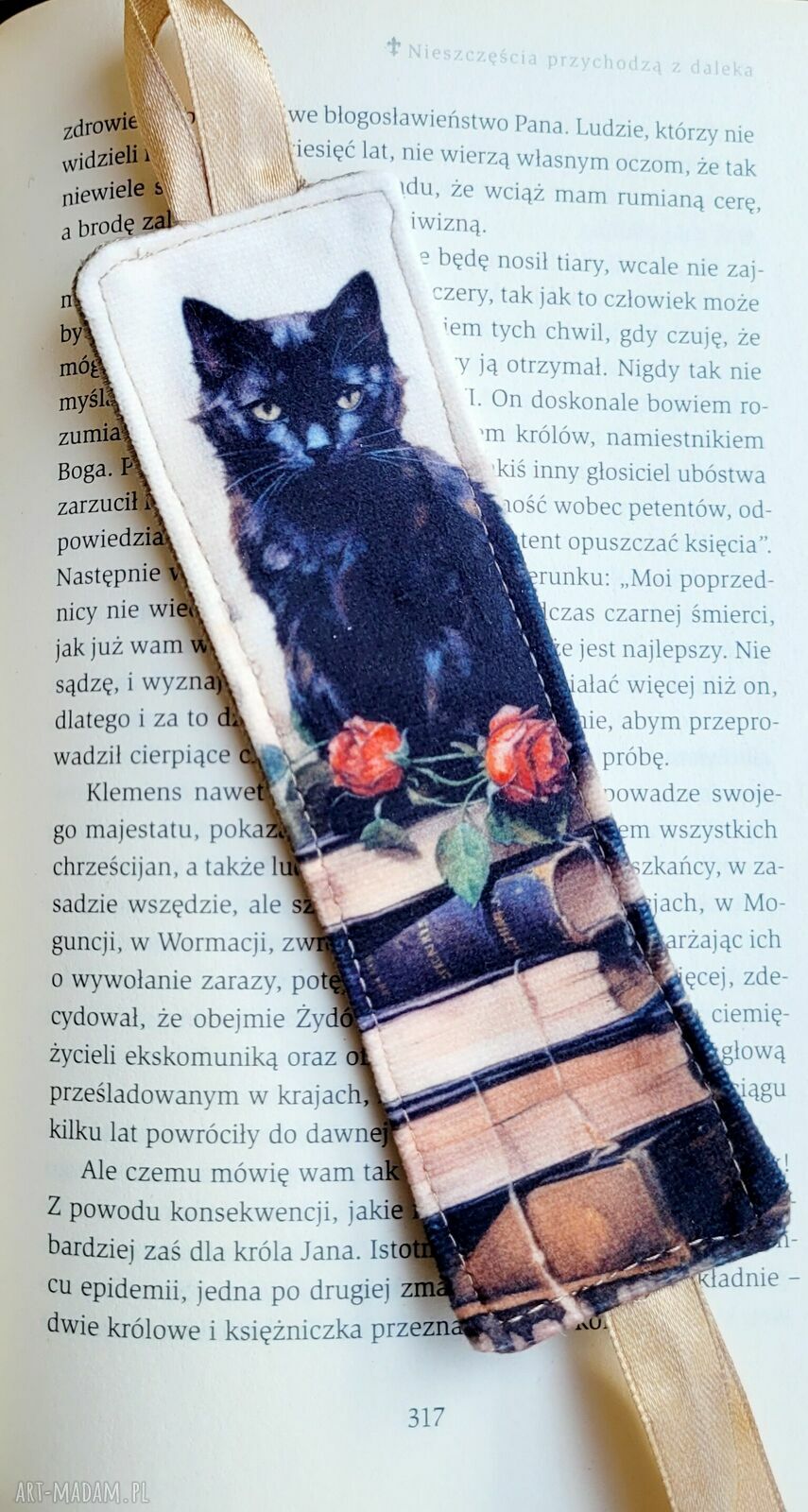 Zakładka do książki z kotem z weluru ręcznie robiona