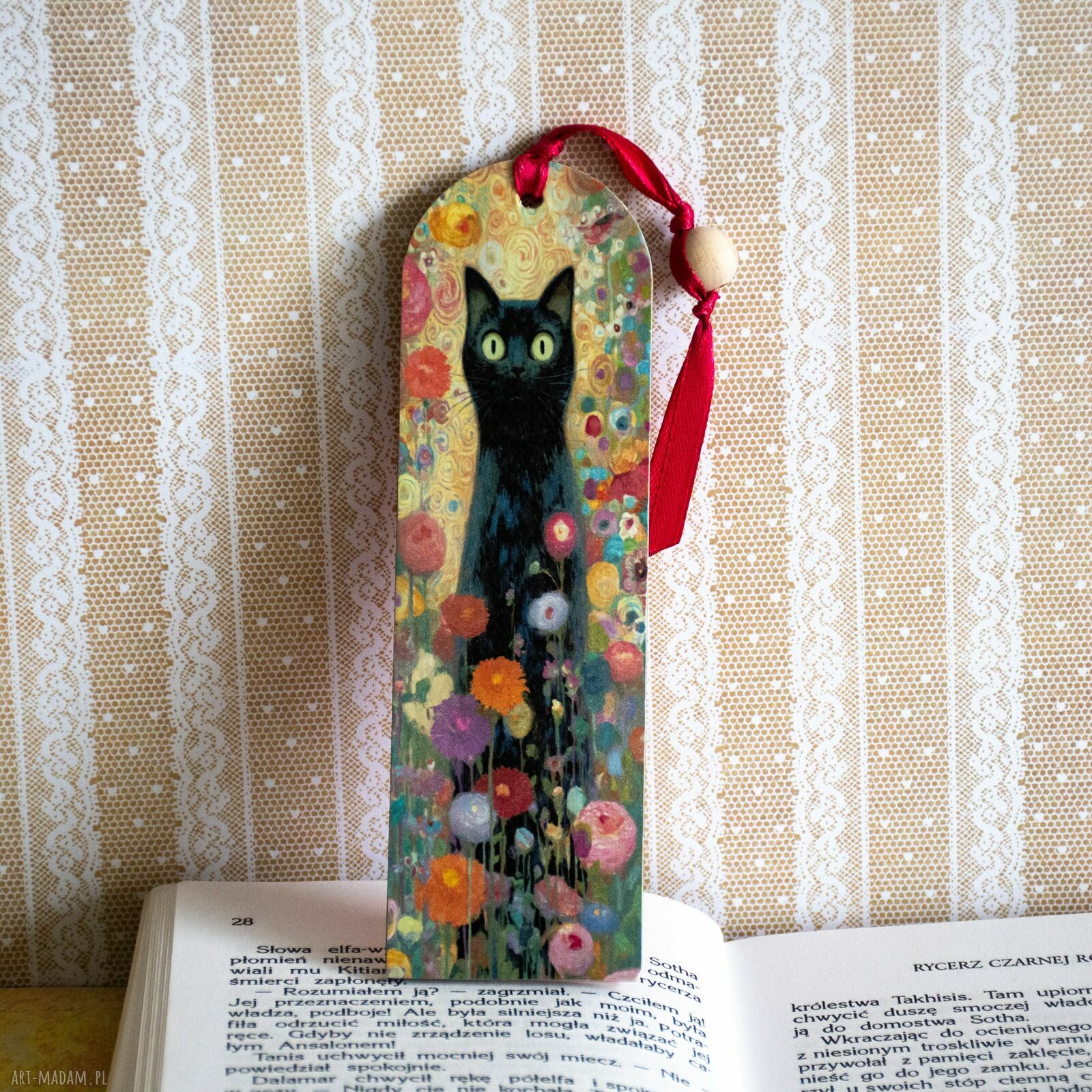 Drewniana zakładka do książki Uśmiechnij się nr 2 - kot w stylu Van Gogha