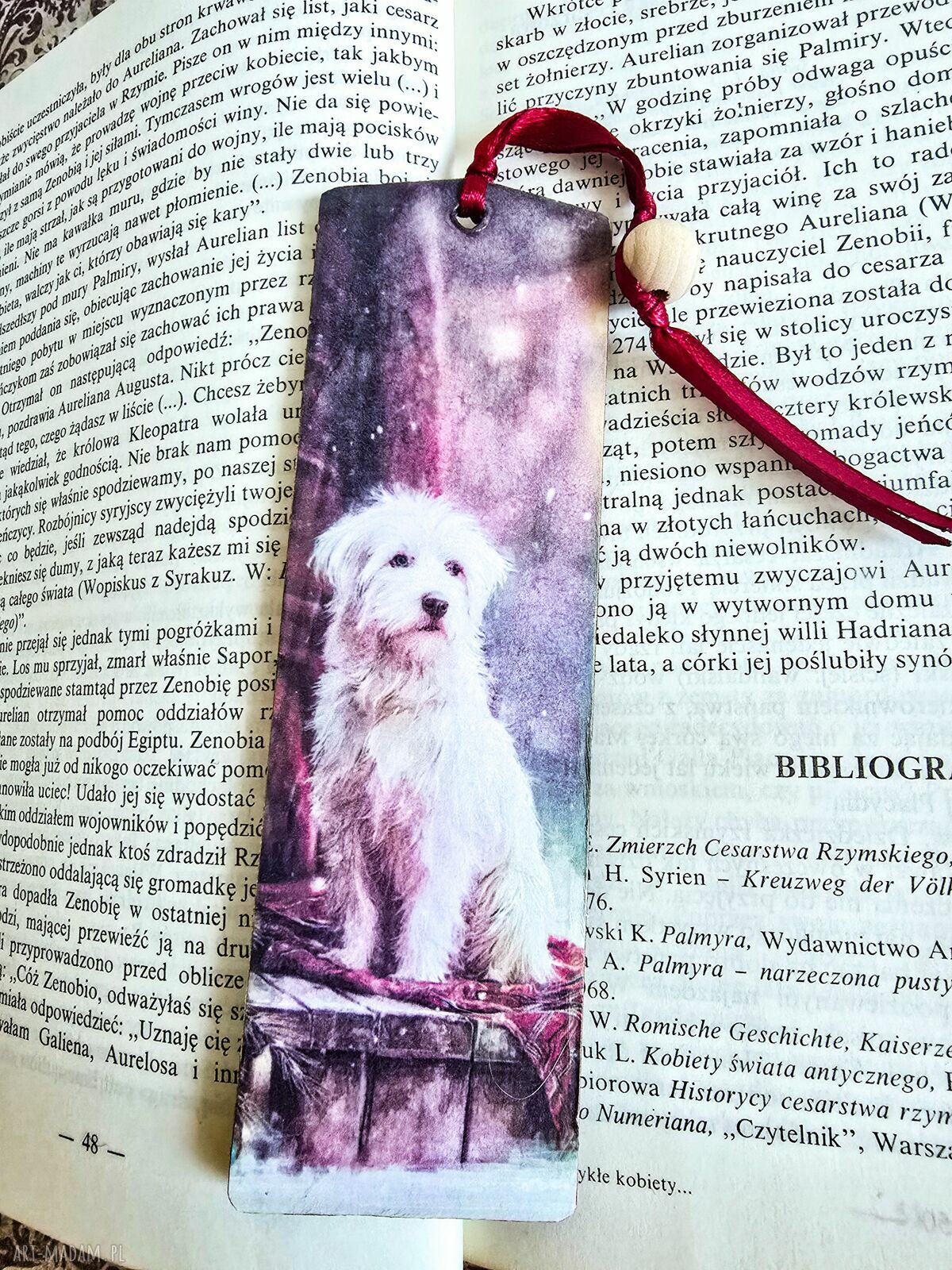 Zakładka do książki „Kot i pies” - drewniana, ręcznie wykonana metodą decoupage