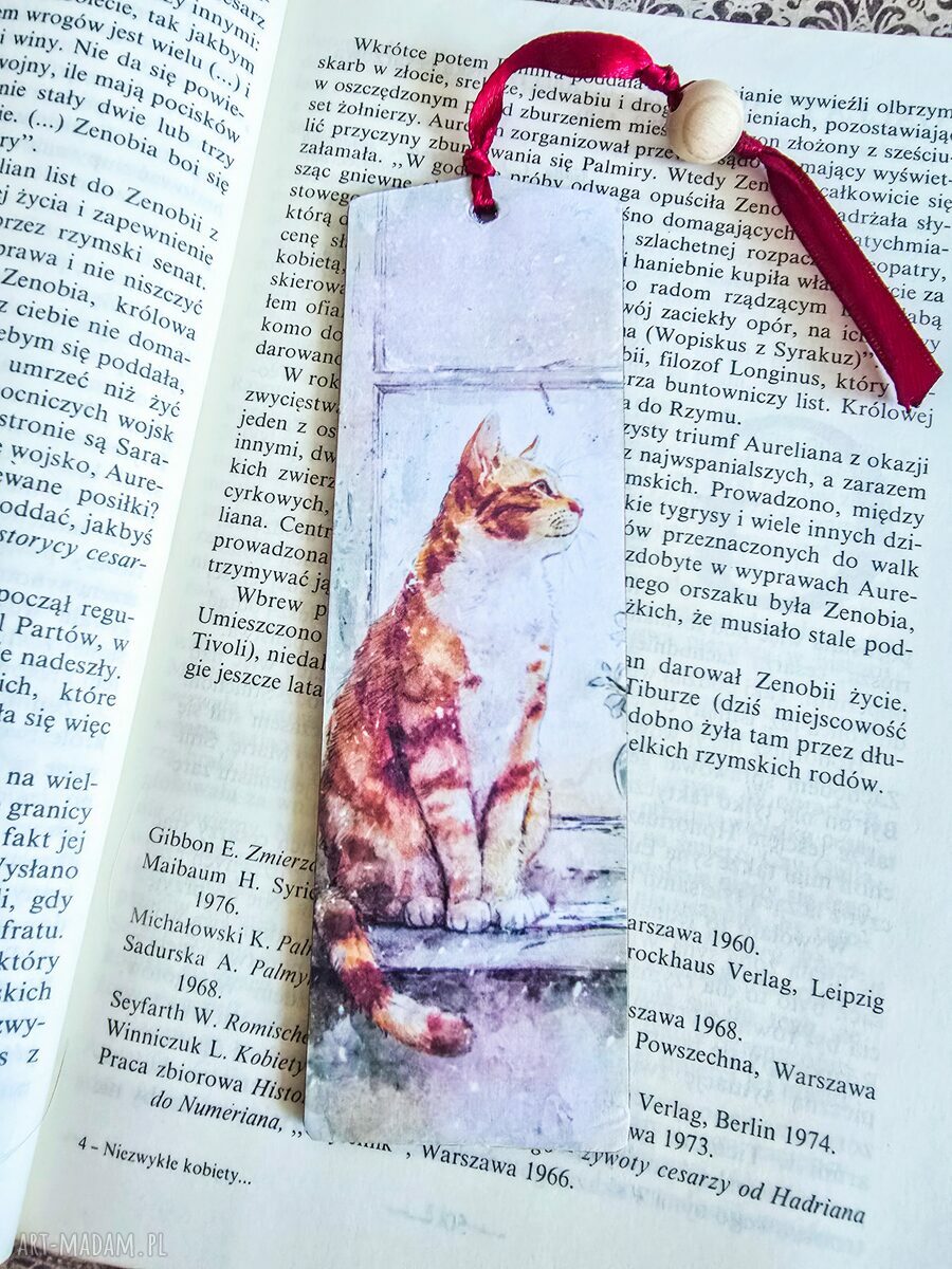 Zakładka do książki „Kot i pies” - drewniana, ręcznie wykonana metodą decoupage